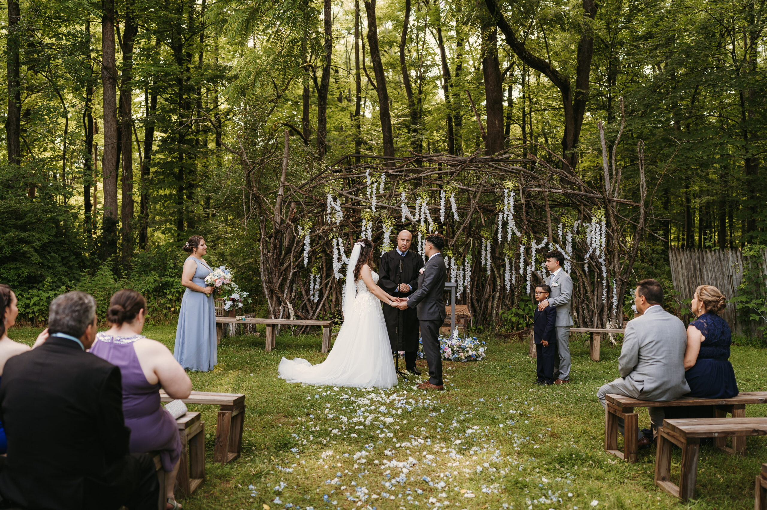 Couple getting married at a summer camp holding hands Sacajawea NJ